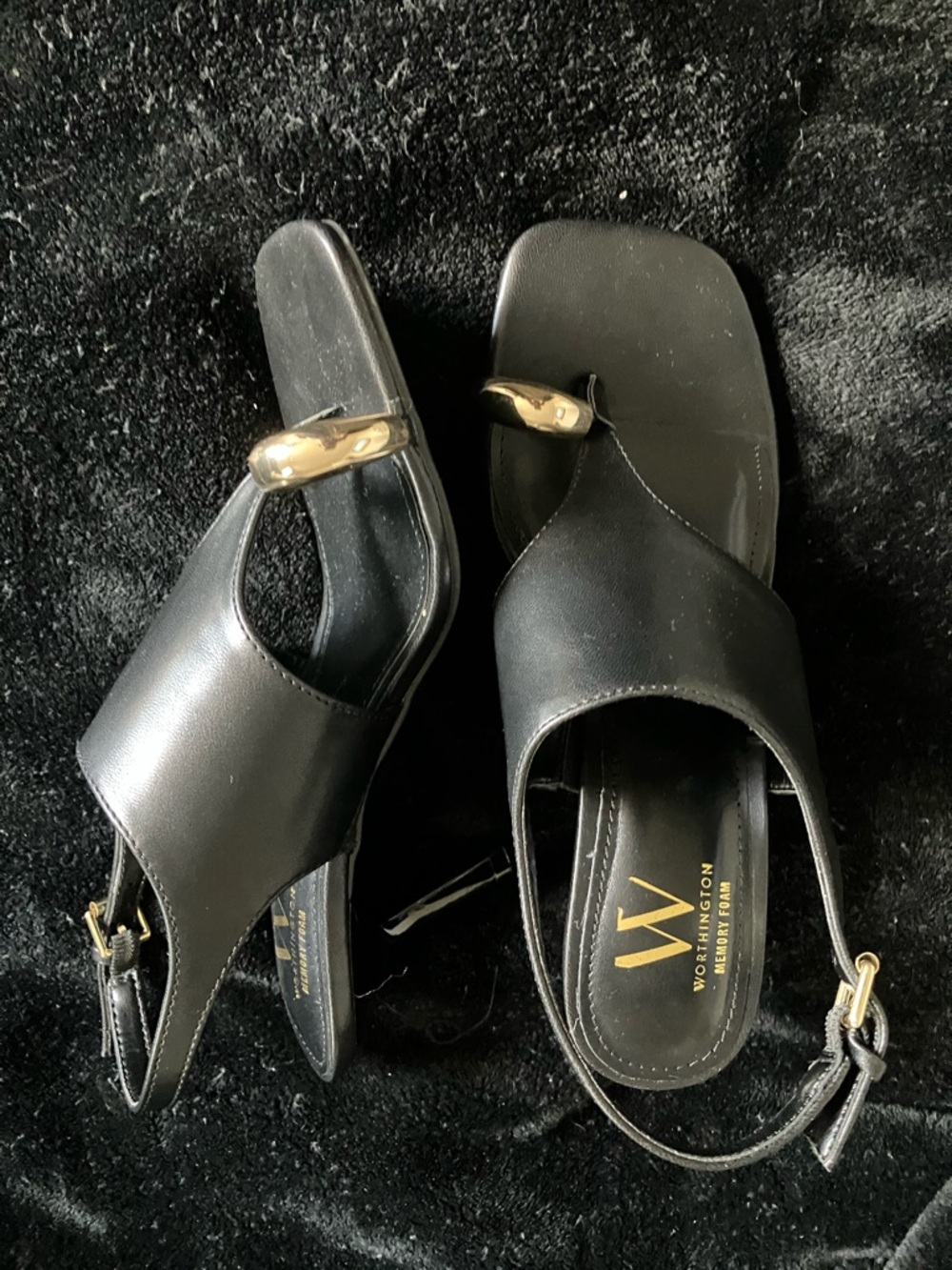 Worthington Black Slingback Sandals with Gold Toe Accent